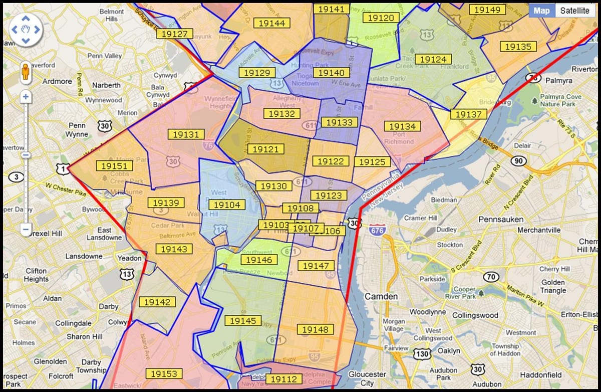 kat jeyografik nan pi gwo zòn nan Philadelphia
