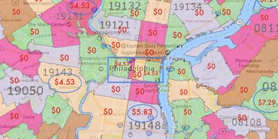 Philadelphia, ak nan ki antoure zòn kat jeyografik
